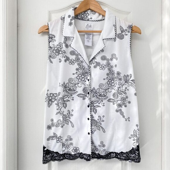 Aria - Lovely Vintage Lacey Sleeveless PJ Top & Cropped Pants Set - Picture 1 of 13